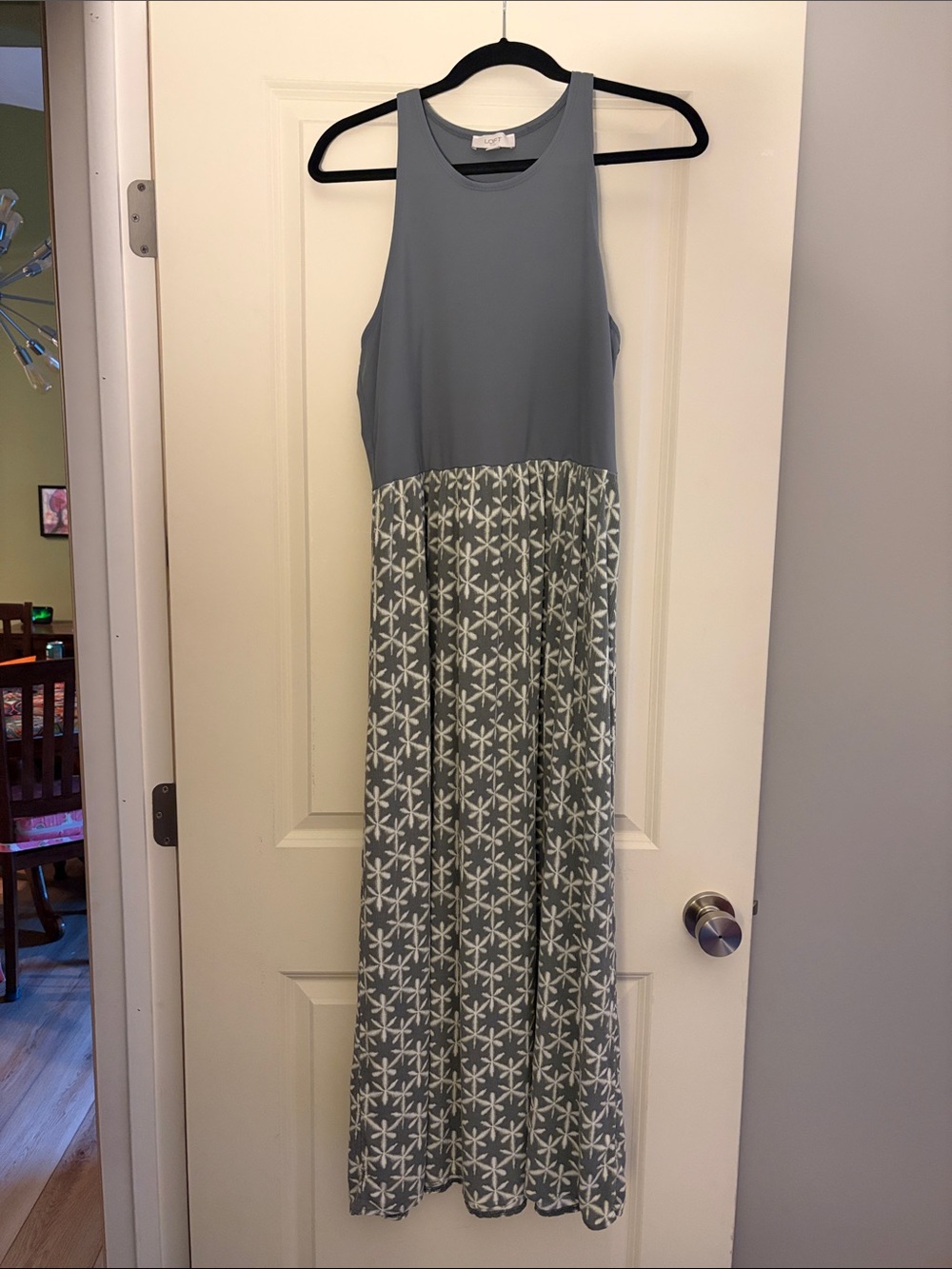 LOFT Sage Green Racerback Maxi Dress with Printed Skirt